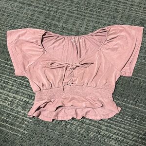 Aeropostale crop flowy scoop neck pink lace up top